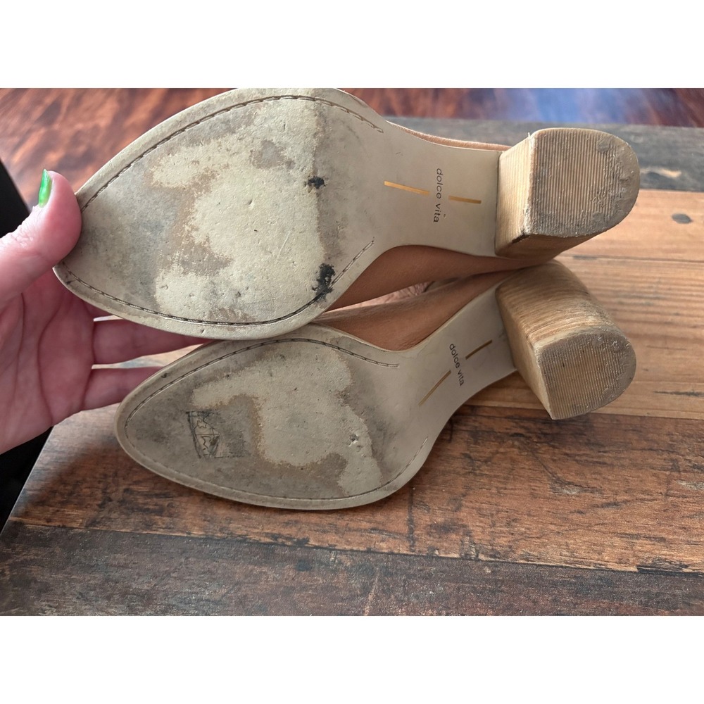 Dolce Vita Tan Leather Buckle Mule Booties Block Heel Pointed Toe Womens 7.5 - Picture 8 of 10